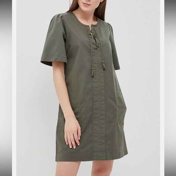 GAP Neutral Lace-Up Shift Dress Size S Petite Baby Tweed in Green  Casual Dress - Picture 1 of 16